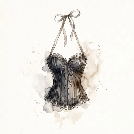 Vintage Black Corset Watercolor Fashion Illustration