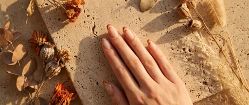 Hand With Terracotta Gold French Tip Nails