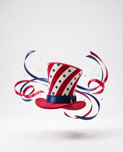 Festive Patriotic Top Hat With Swirling Ribbons
