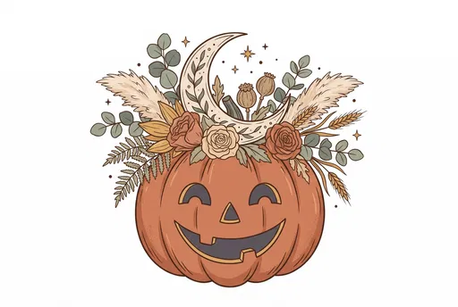 Boho Floral Jack-O'-Lantern Clipart