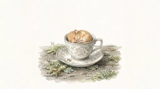 Watercolor Dormouse Sleeping in Teacup