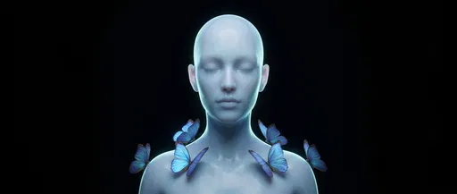 Porcelain Humanoid With Blue Butterflies