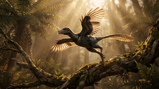 Archaeopteryx Launching From Forest Branch