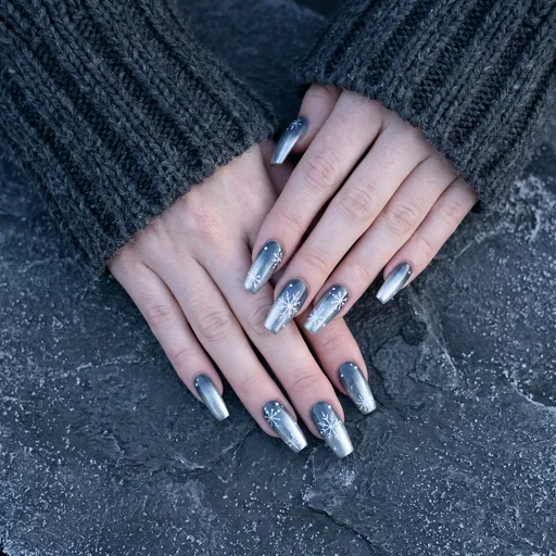 Winter Snowflake Nail Art on Pale Hands