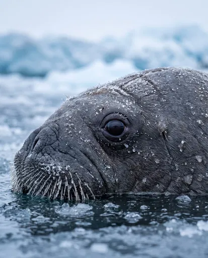 Frosty Marine Mammal in Icy Water