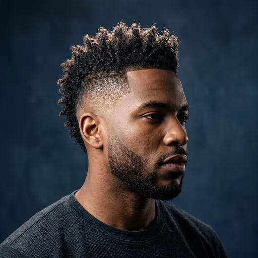 Man With Curly Faux-Hawk Fade Portrait