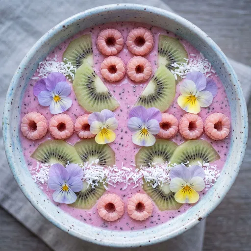 Symmetrical Pink Smoothie Bowl With Fruit