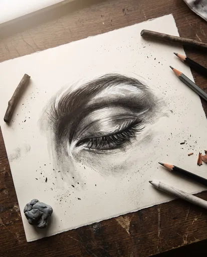 Charcoal Sketch of Closed Eye