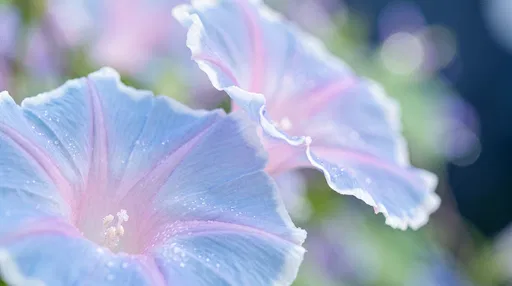 Pastel Blue and Pink Morning Glories Macro