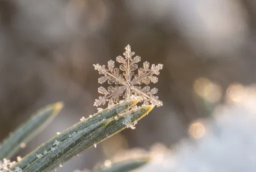 Macro Snowflake on Pine Needle
