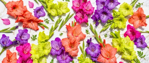 Vibrant Gladiolus Blossoms on White Marble