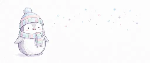 Pastel Colored Pencil Penguin Winter Illustration