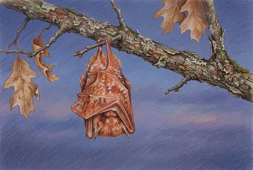Eastern Red Bat Colored Pencil Illustration