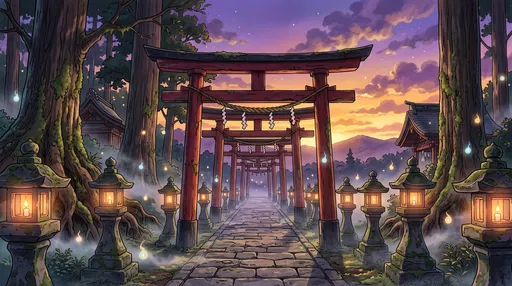 Mystical Anime Shrine Pathway at Twilight