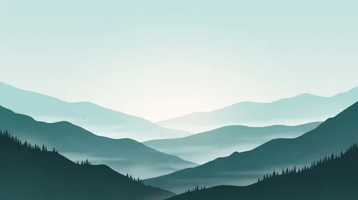 Misty Teal Mountain Ridges Illustration