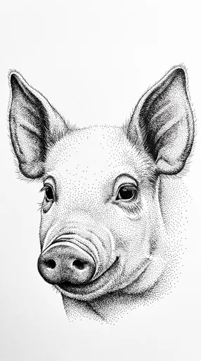 Black Ink Stipple Drawing of Piglet