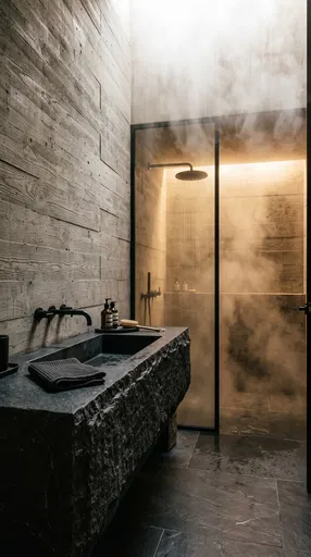 Modern Concrete and Dark Stone Bathroom
