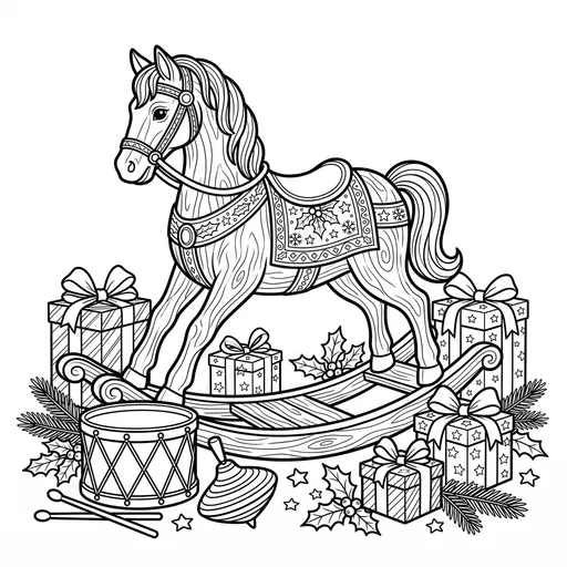 Christmas Rocking Horse Coloring Page