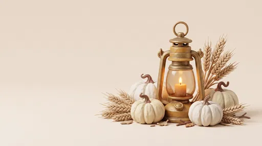 3D Clay Autumn Lantern and White Pumpkins