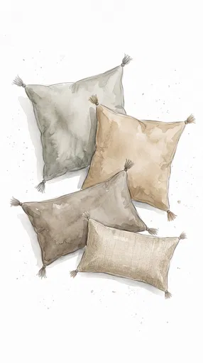 Watercolor Illustration of Neutral Throw Pillows