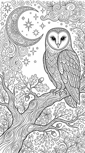 Barn Owl and Moon Coloring Page