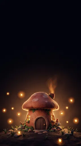 Cute Clay Mushroom Cottage at Night