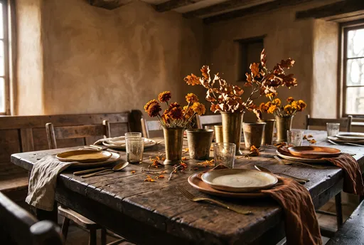 Rustic Farmhouse Autumn Dining Table Setting