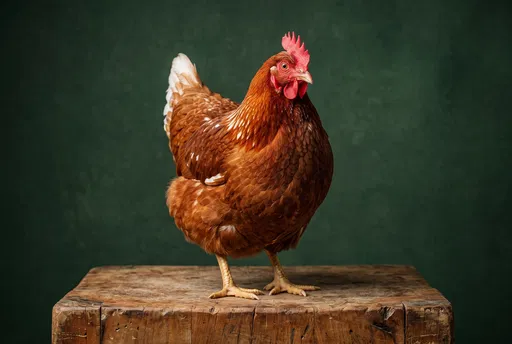 Brown Hen on Wooden Butcher Block