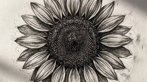 Charcoal Drawing of a Sunflower Head