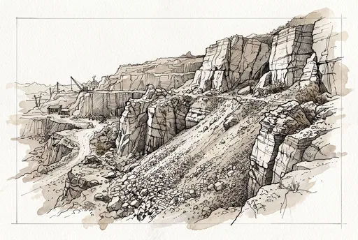 Pen and Ink Limestone Quarry Illustration