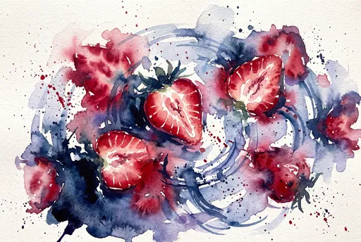 Watercolor Illustration of Sliced Strawberries