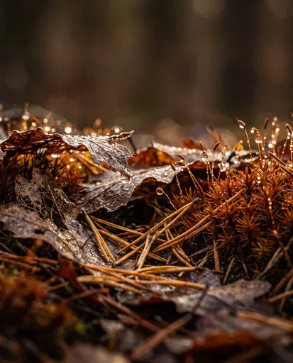 Macro Dewy Autumn Forest Floor