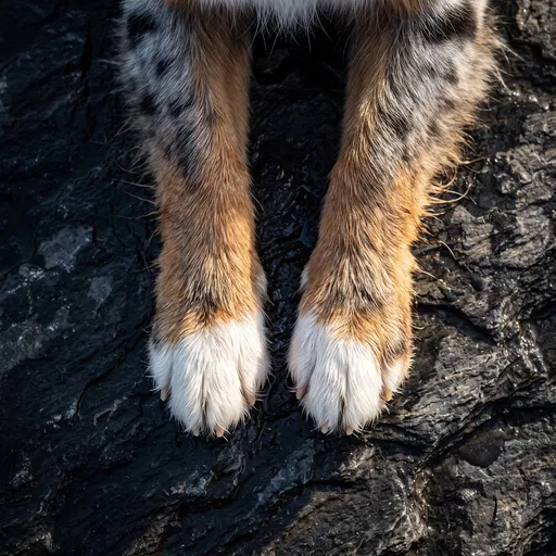 Australian Shepherd Paws on Wet Slate