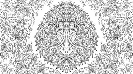 Symmetrical Mandrill Zentangle Coloring Page