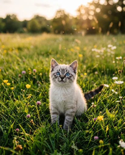 Lynx Point Siamese Kitten in Meadow