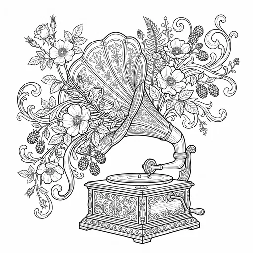 Ornate Floral Gramophone Coloring Page