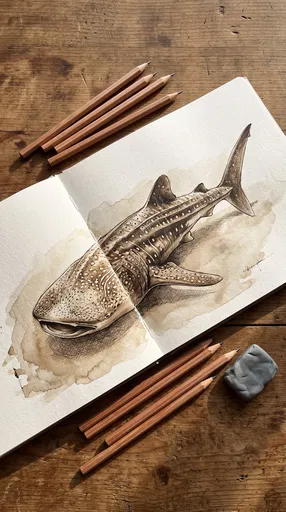 Whale Shark Sketchbook Drawing Flat Lay