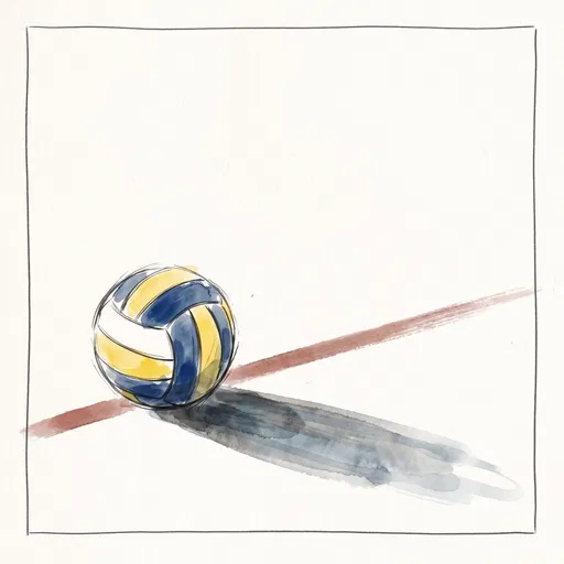 Minimalist Watercolor Volleyball With Long Shadow