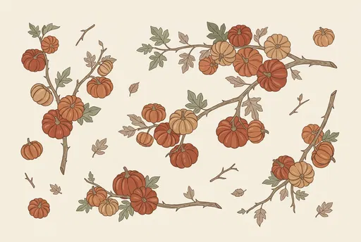 Botanical Pumpkin Branch Vector Illustration