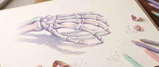 Pastel Colored Pencil Skeleton Hand Drawing