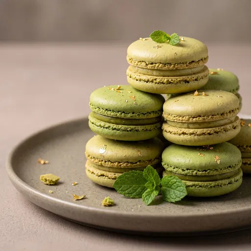 Stacked Green Macarons With Gold Leaf