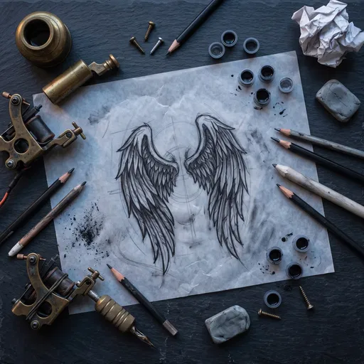 Angel Wings Tattoo Sketch Flat Lay