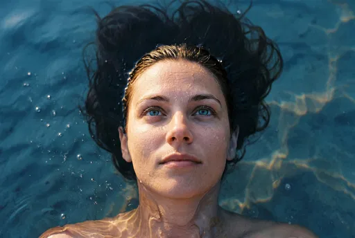 Woman Floating Calmly in Blue Water
