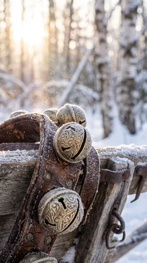 Frosted Brass Sleigh Bells on Leather