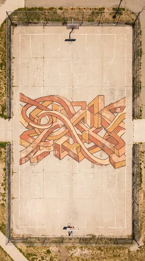 Aerial View of Painted Basketball Court