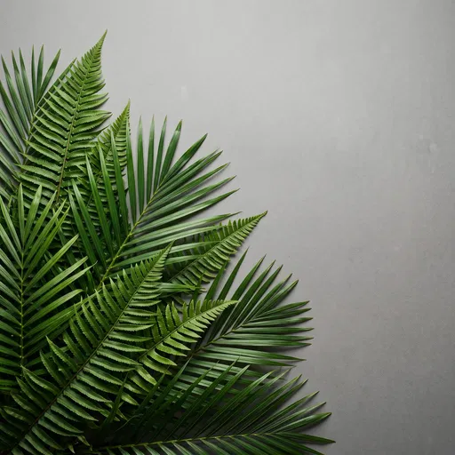 Green Fern and Palm Leaves Flat Lay
