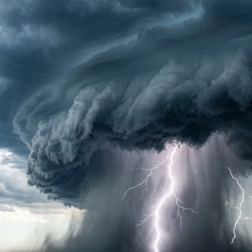 Dramatic Shelf Cloud With Lightning Strike