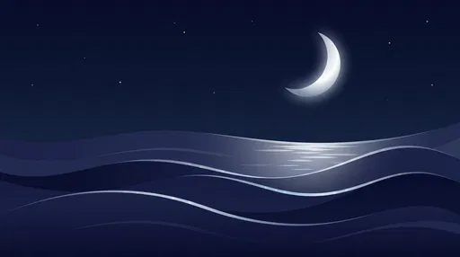 Minimal Crescent Moon Over Night Ocean