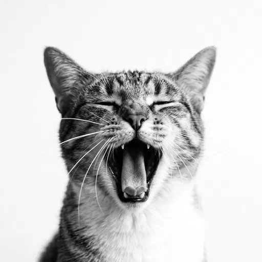 Monochrome Portrait of Yawning Tabby Cat