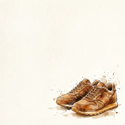 Watercolor Brown Running Sneakers Illustration